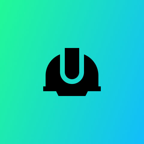 Black 'U' logo on a gradient green to blue background