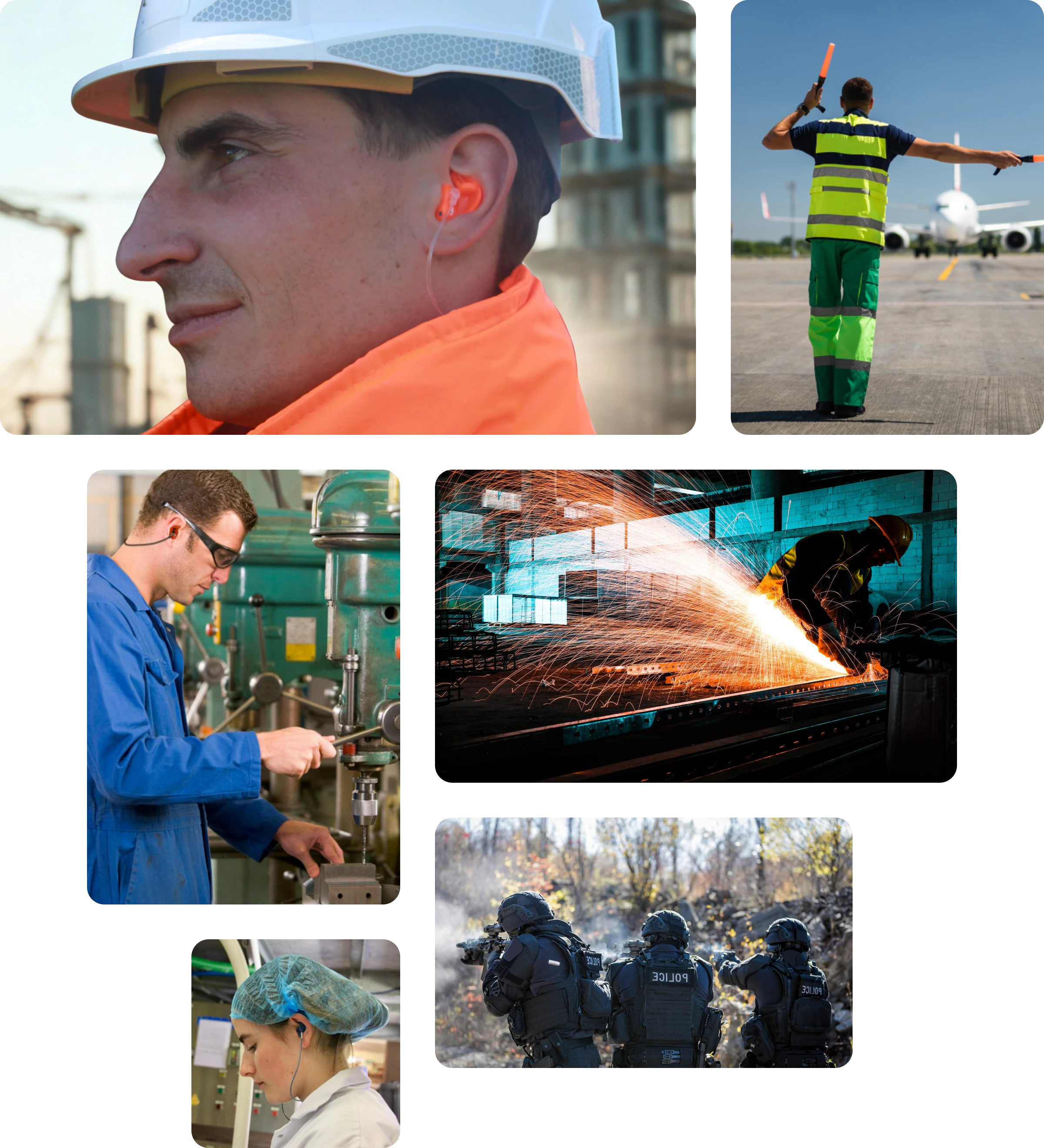 Collage of B2B hearing protection situations