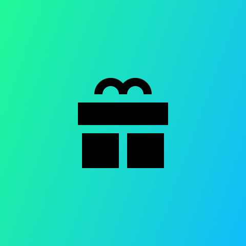Black gift box icon on a gradient green to blue background