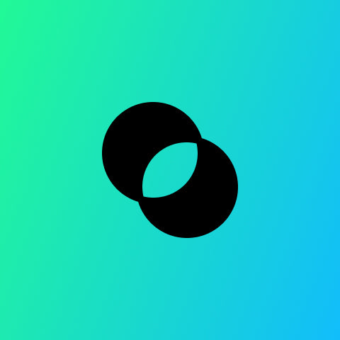 Black interlocking rings logo on a gradient green to blue background